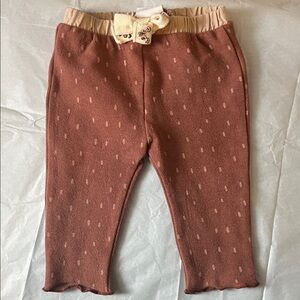 Zara Kids Brown Leggings with Cream Waistband